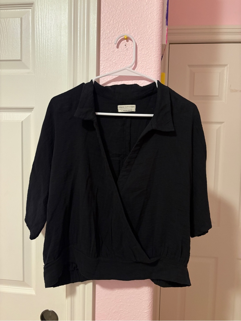 Urban Outfitters Black Wrap-Style Button Down Blouse